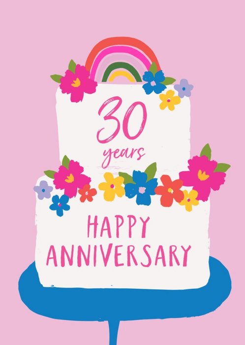 Natalie Alex Designs Illustrated Rainbow Cake 30th Anniversary Card