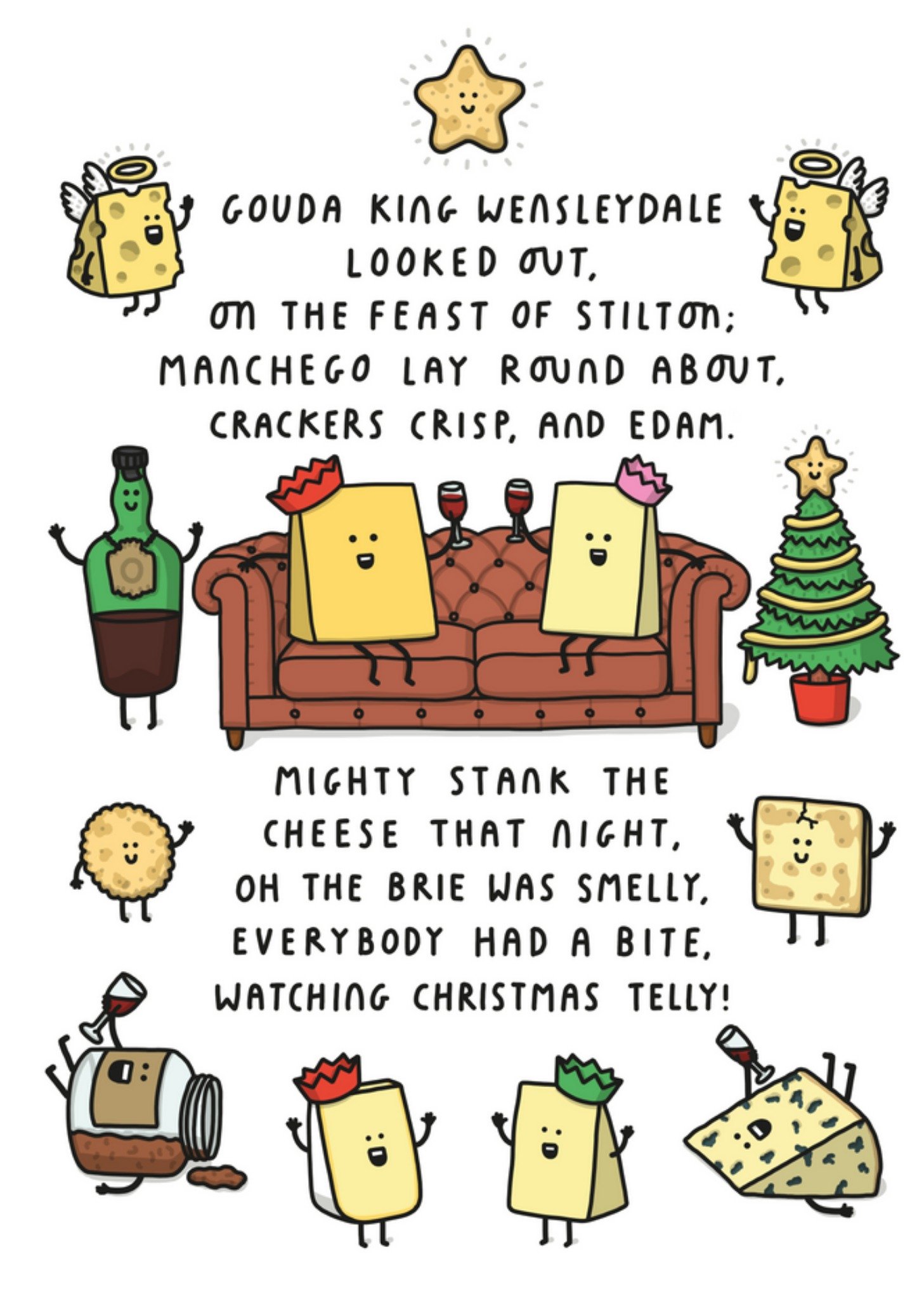 Moonpig Funny Cheese Pun Gouda King Wensleydale Christmas Card, Large