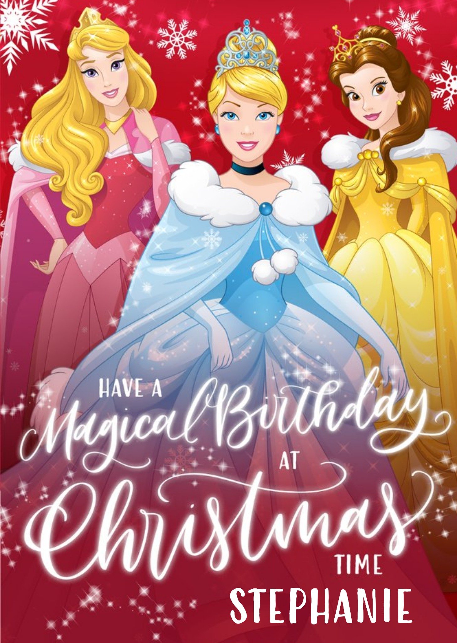 Disney Princesses Disney Princess Magical Birthday At Christmas Personalised Card Ecard