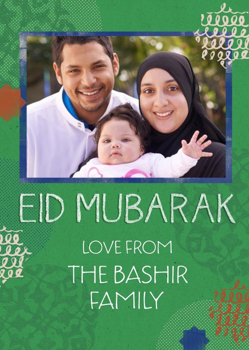 Green Print Personalised Photo Upload Eid Mubarak Card