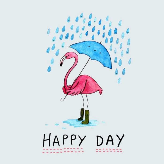 Flamingo With Umbrella Happy Day Personalised Greetings Card