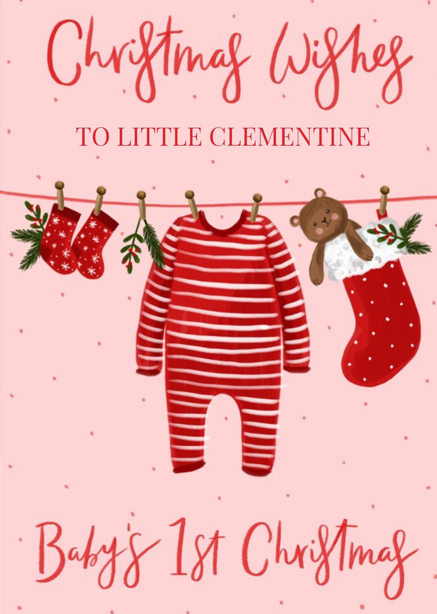 Okey Dokey Design Christmas Wishes Cute Baby's 1st Christmas Personalised Card Ecard