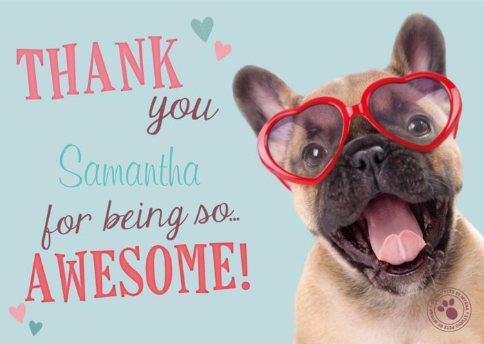 Puppy Wearing Heart Glasses Personalised Thank You Card