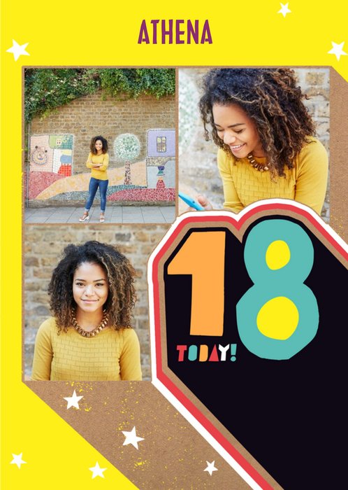 Colourful Typographic Multi Photo Upload 18th Birthday Card