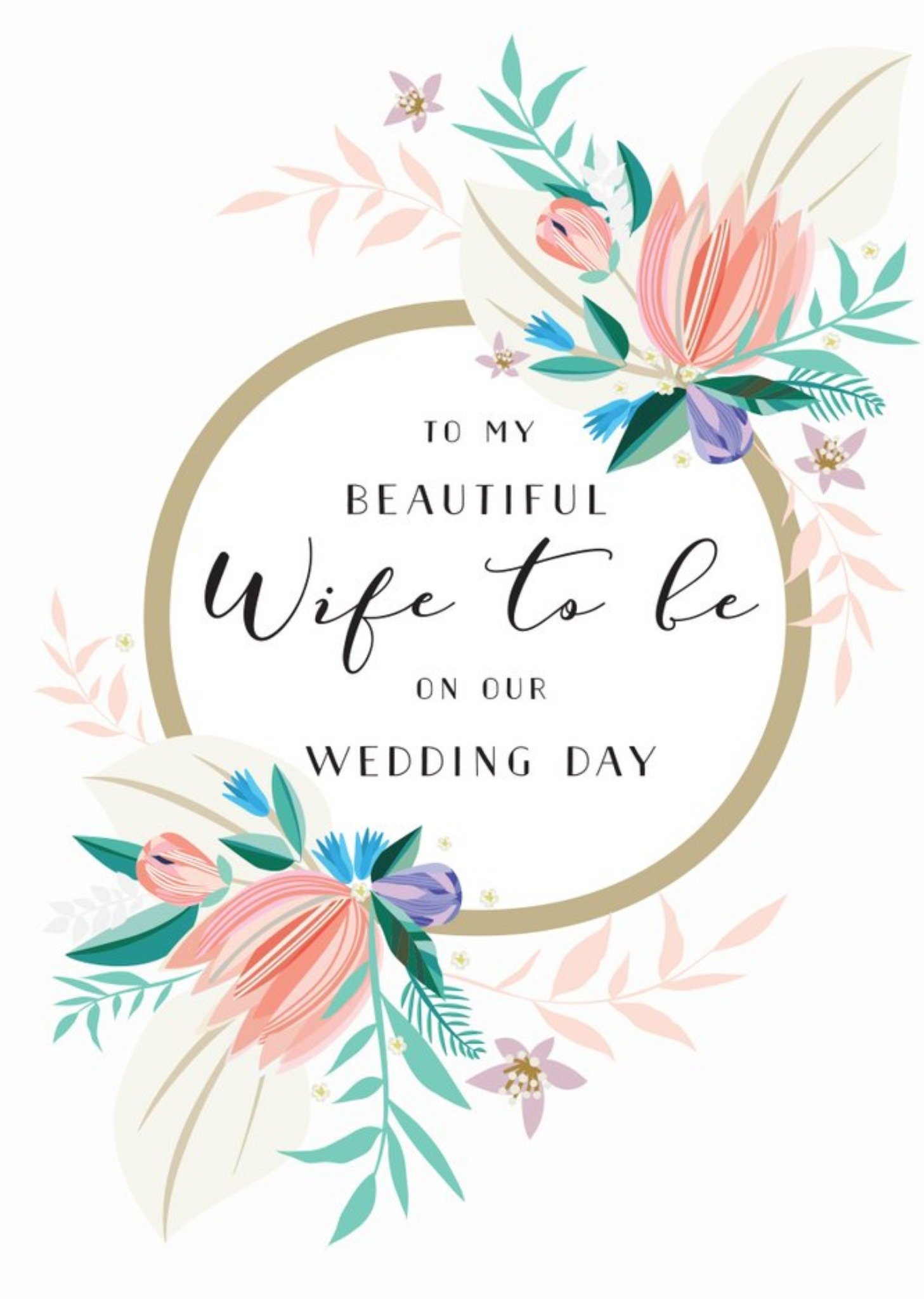 Illustrated Floral Ring Wife-To-Be Wedding Day Card Ecard