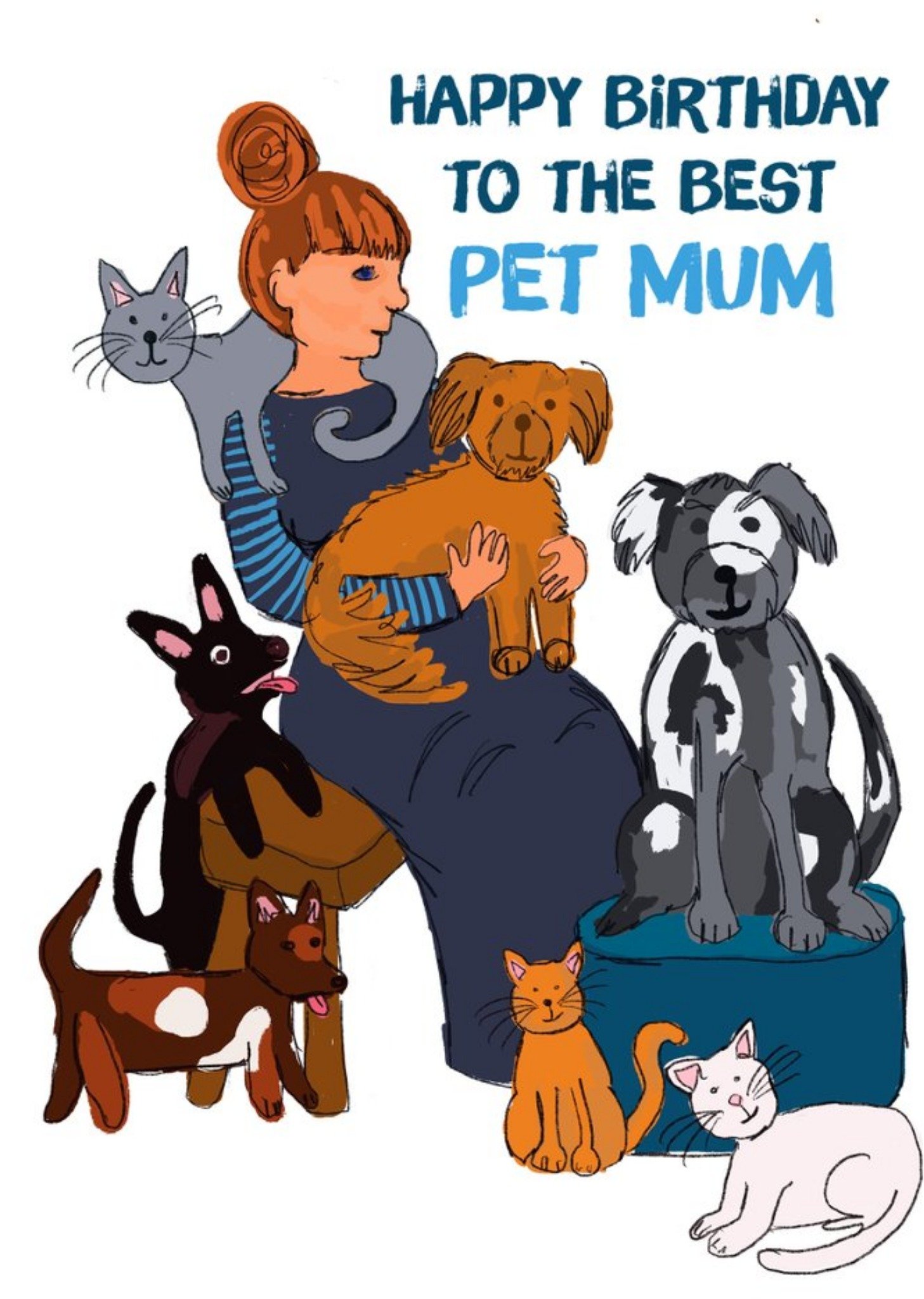 Illustrated Pet Mum Birthday Card Ecard