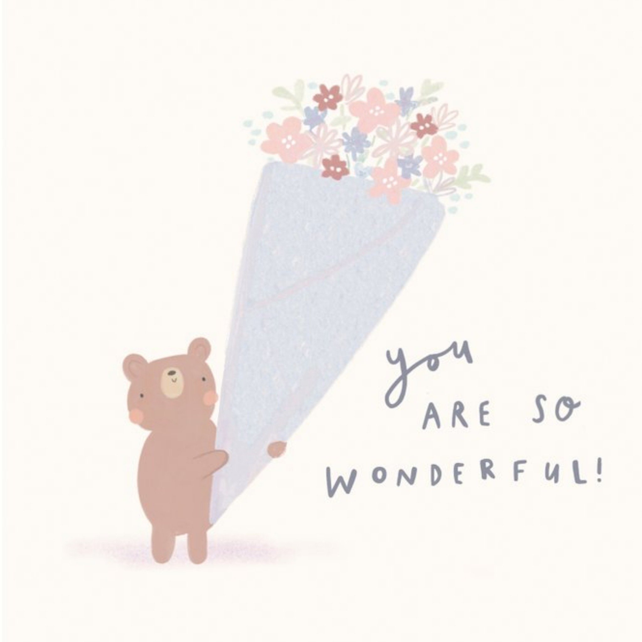 Moonpig Illustration Of A Bear Holding A Large Bouquet Of Flowers Mother's Day Card