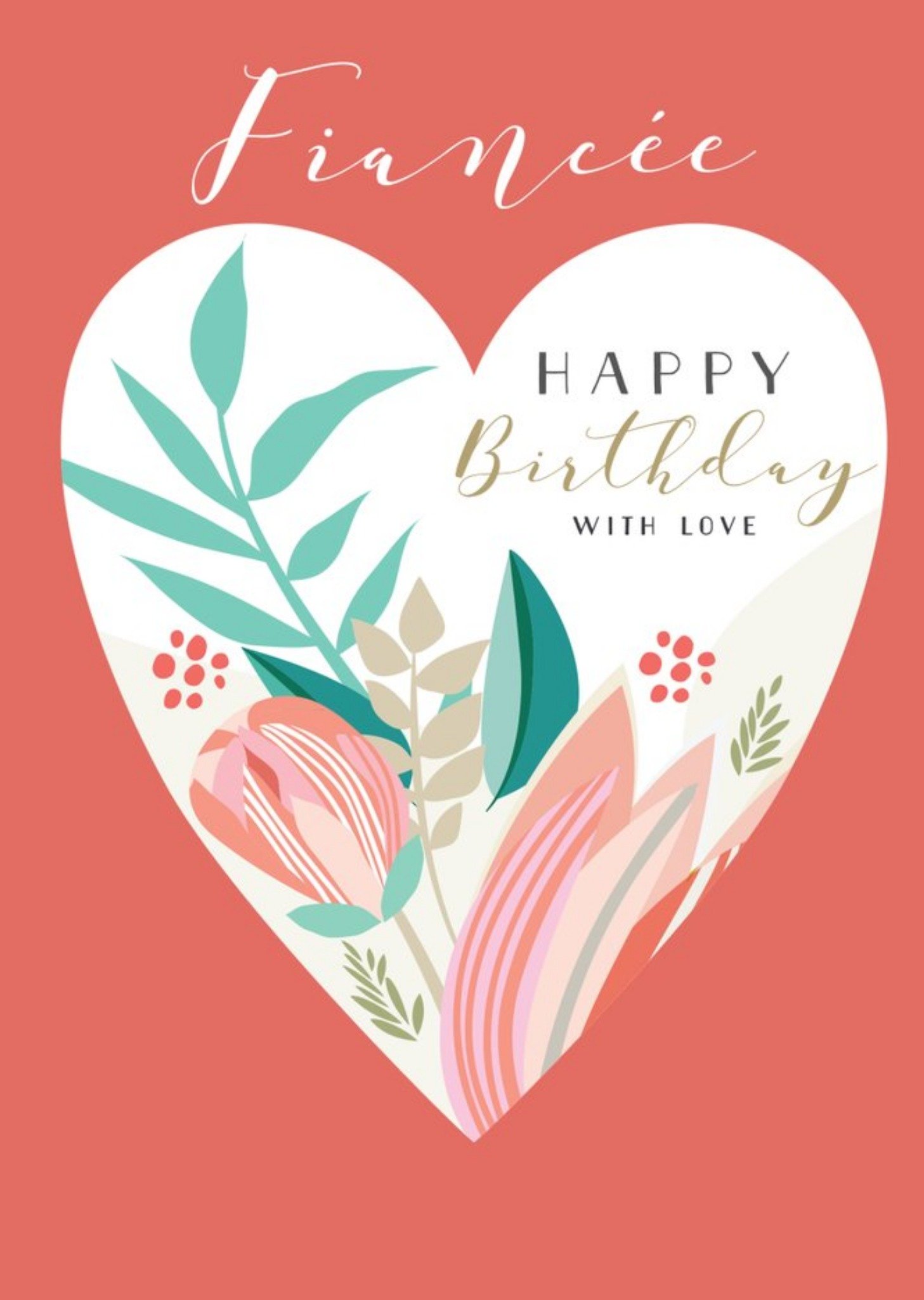 Fiancee Love Heart Floral Birthday Card Ecard