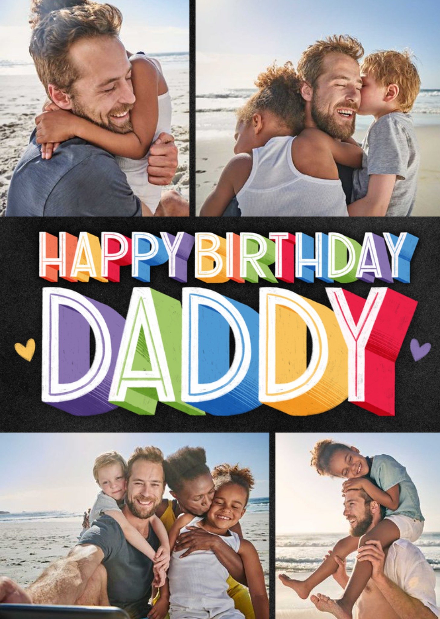 Moonpig Colourful 3D Text With Four Photo Frames Daddy's Photo Upload Birthday Card Ecard