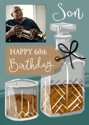 Illustrated Drinking Themed 60th Photo Upload Birthday Card For Your Son By Okey Dokey Design