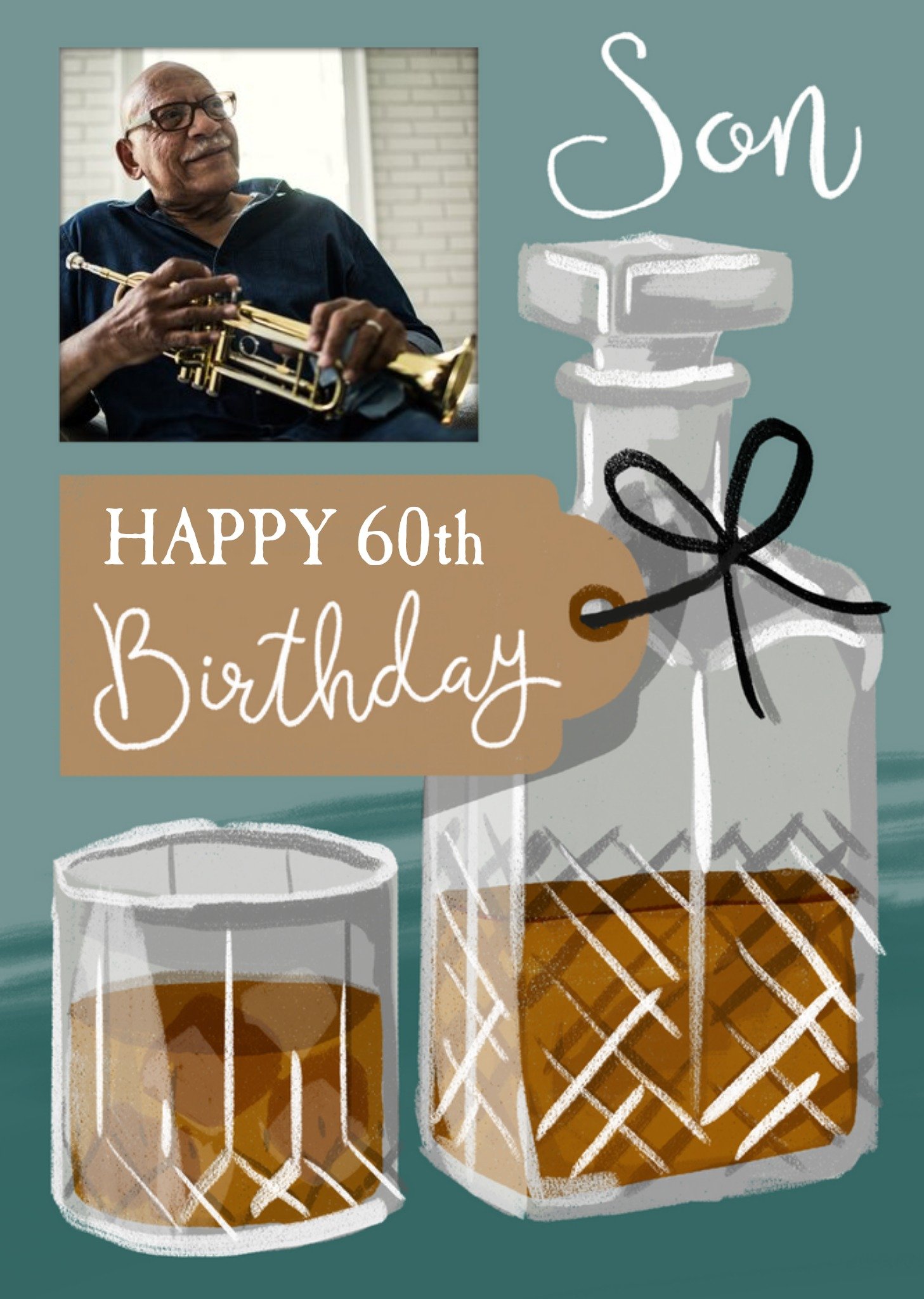 Illustrated Drinking themed 60th Photo Upload Birthday Card For Your Son By Okey Dokey Design Ecard