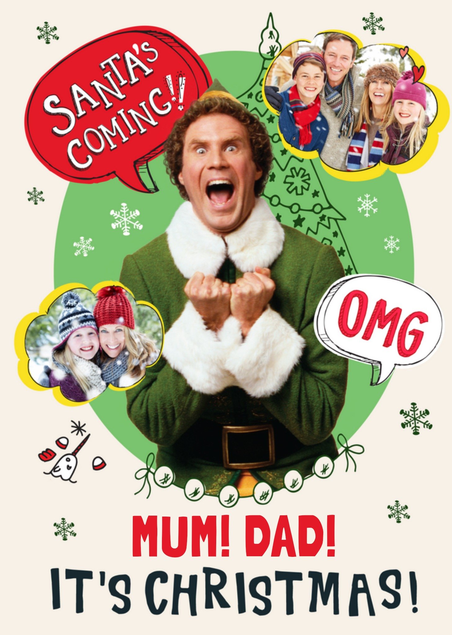 Moonpig Elf Santa's Coming Photo Upload Christmas Card, Large