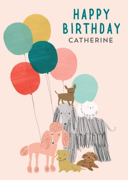 Pigment Illustrated Dogs With Balloons Happy Birthday Card