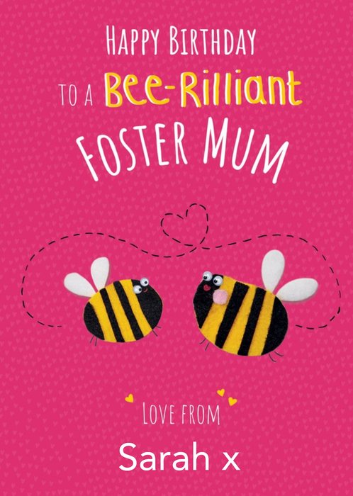 Clintons Pink Bumble Bee Foster Mum Customisable Birthday Card