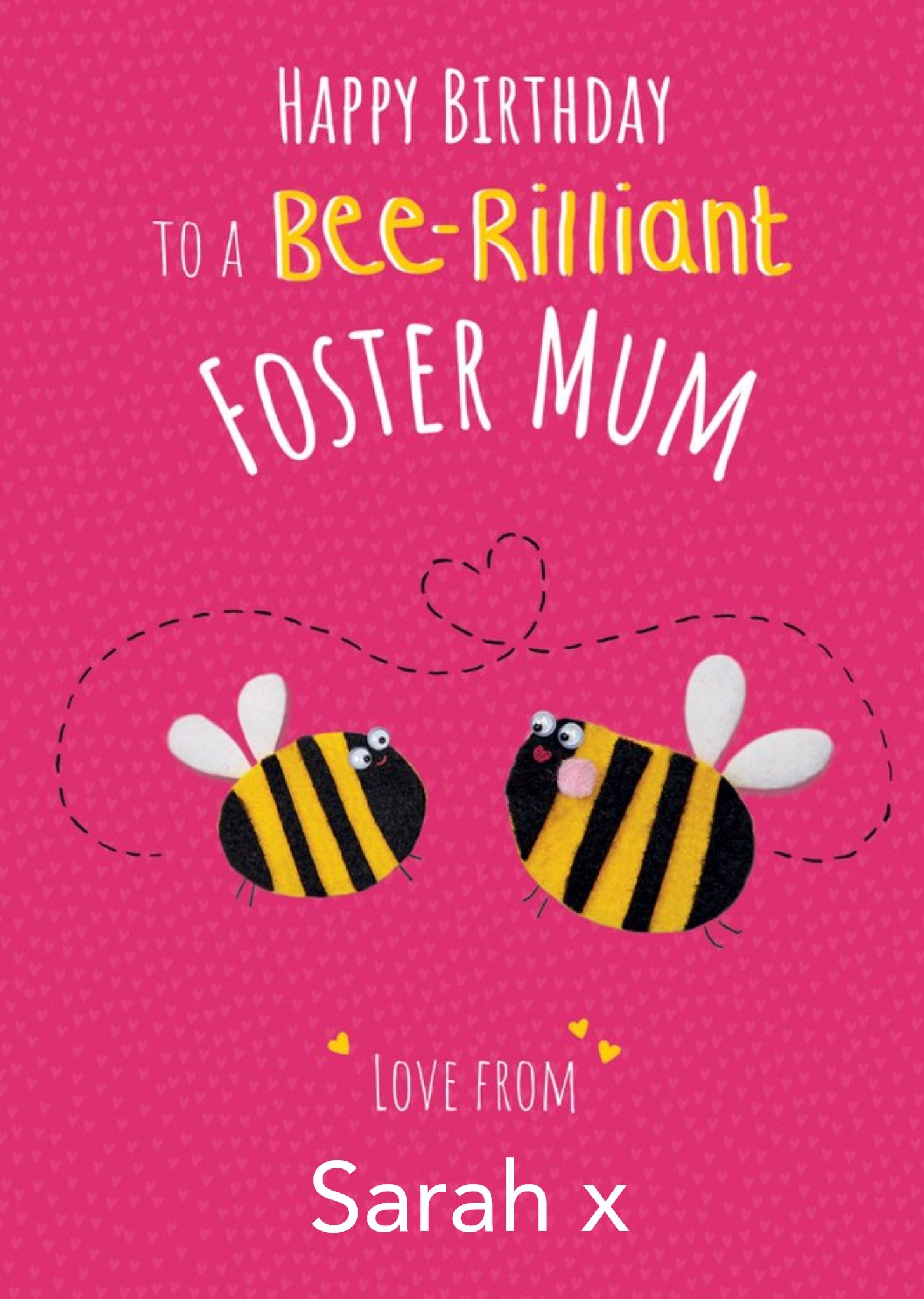 Clintons Pink Bumble Bee Foster Mum Customisable Birthday Card Ecard