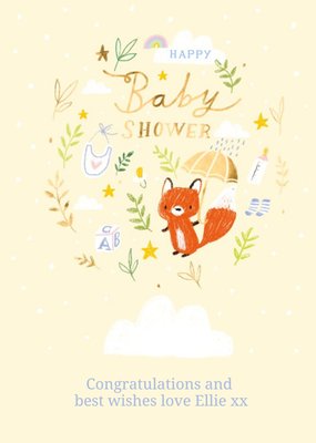 Cute Illustration Cute Illustration Of A Fox Holding an Umbrella Personalised Card 