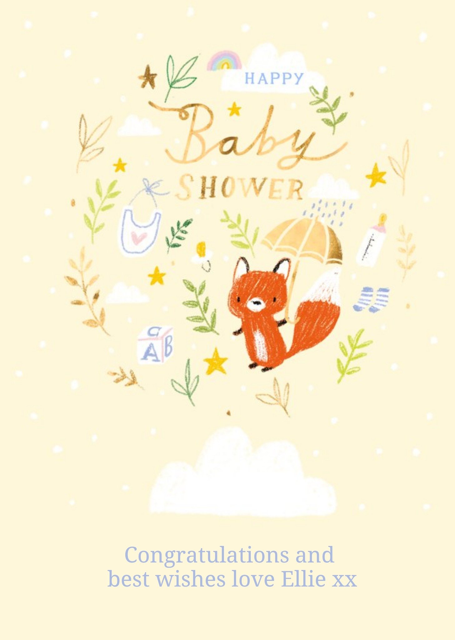 Moonpig Cute Illustration Cute Illustration Of A Fox Holding An Umbrella Personalised Card , Large