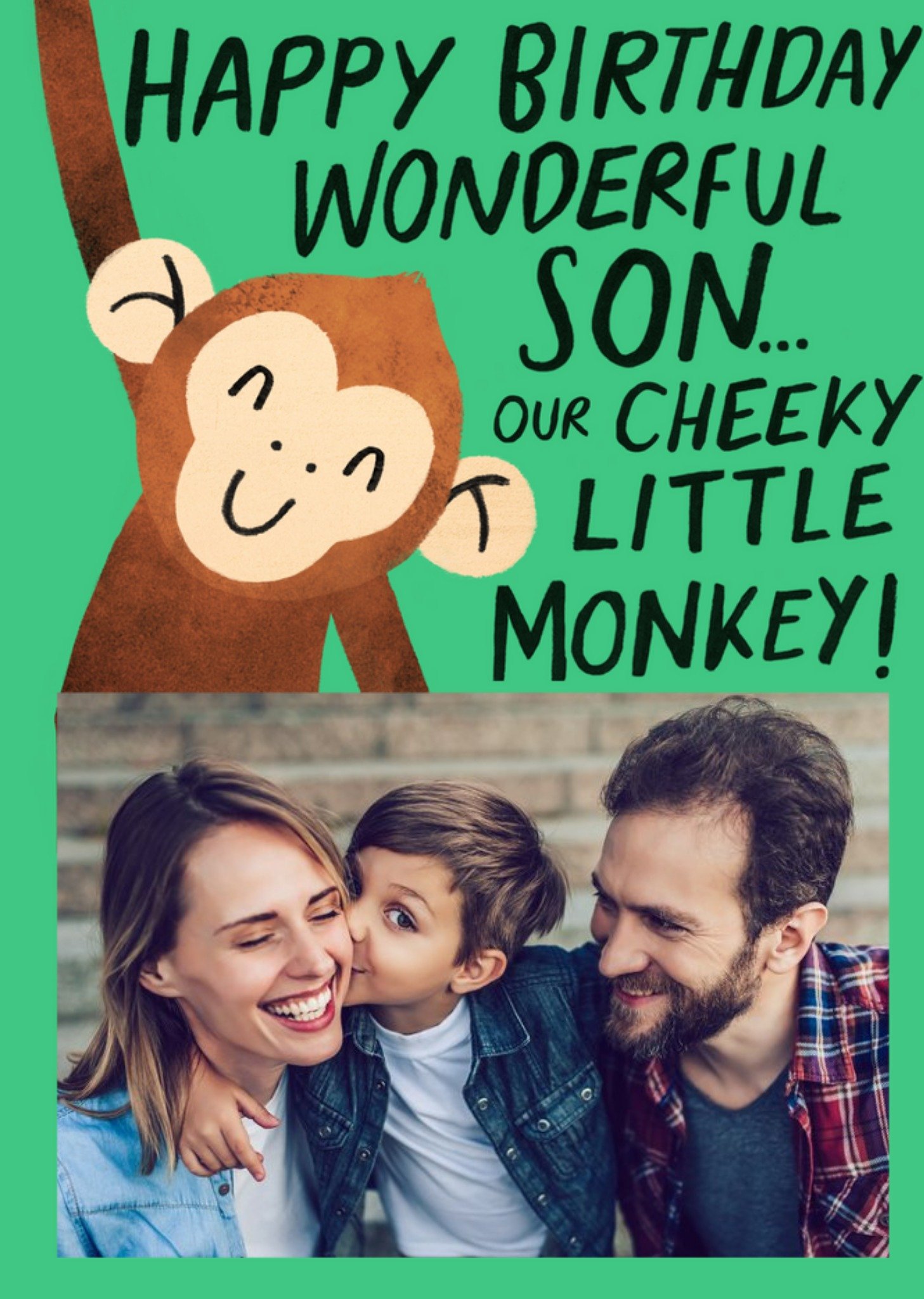 Moonpig Fun Illustrated Cheeky Monkey Photo Upload Son Birthday Card Ecard