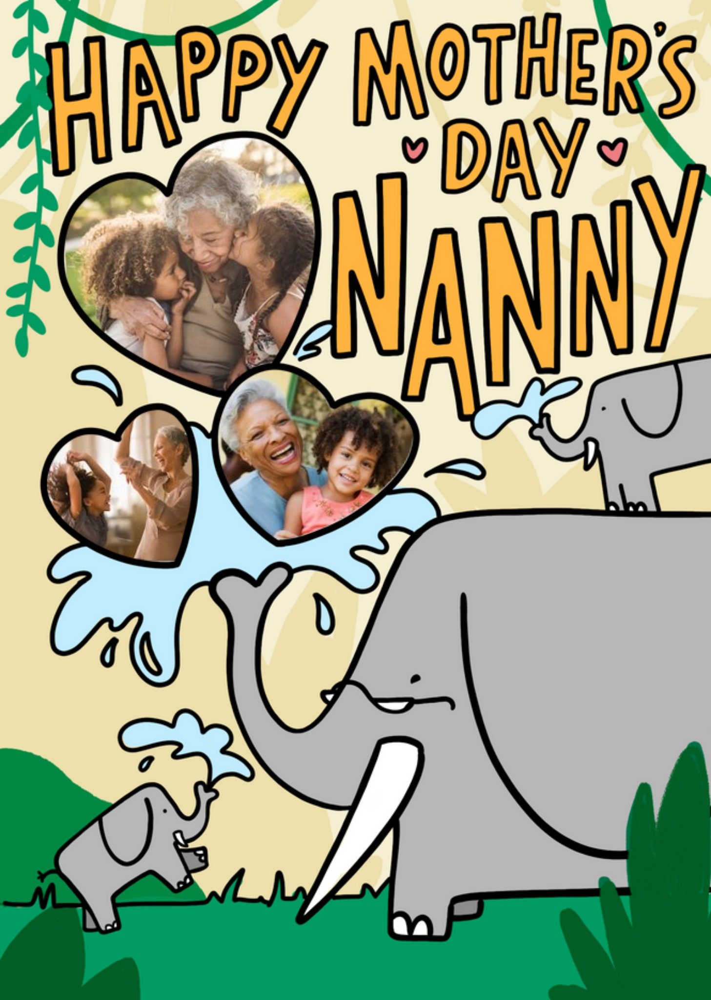 Moonpig Fuzz Face Jungle Theme With Elephants Photo Upload Mother's Day Card, Large
