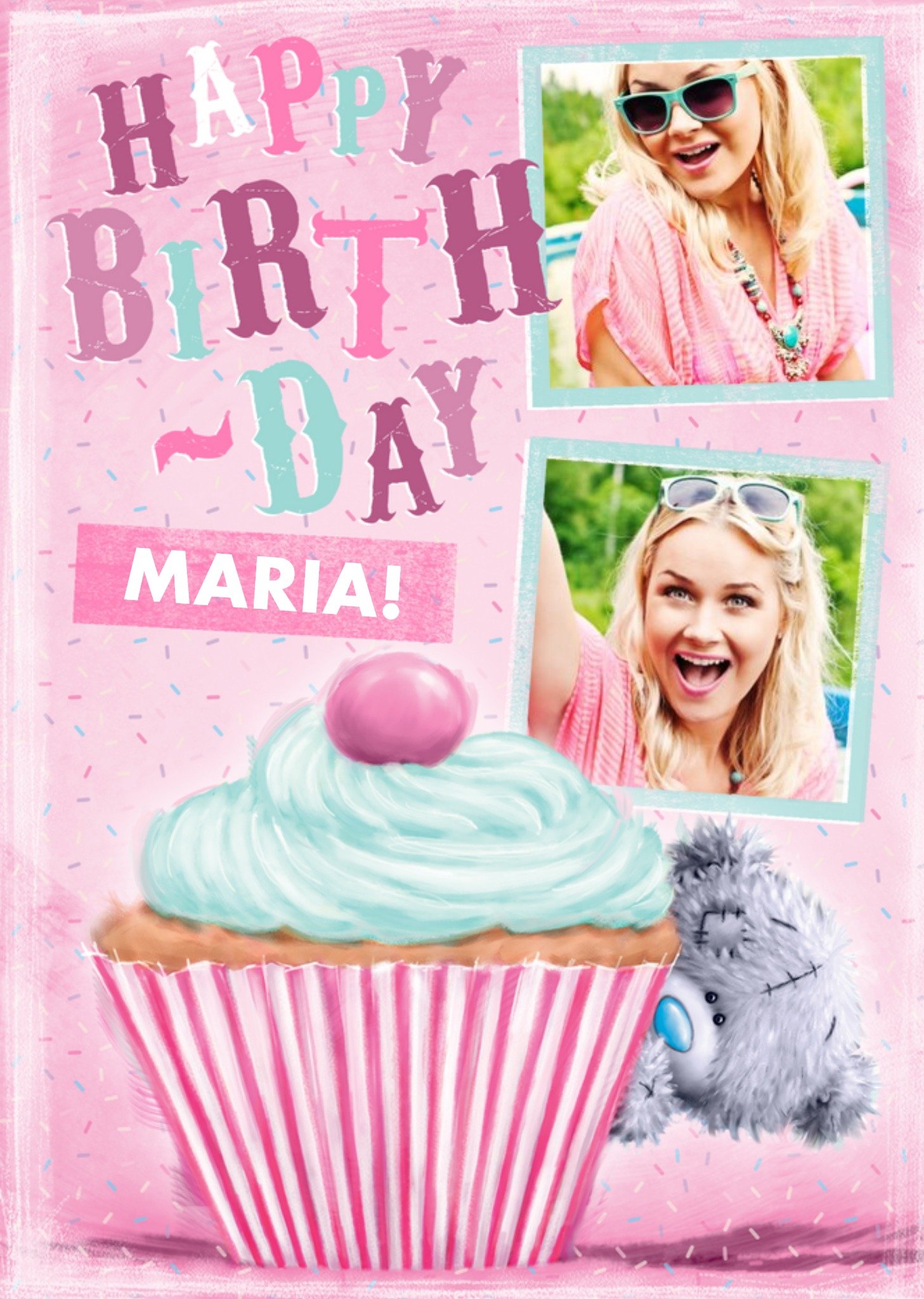 Me To You Tatty Teddy Hiding Behind Cupcake Personalised Photo Upload Happy Birthday Card, Large