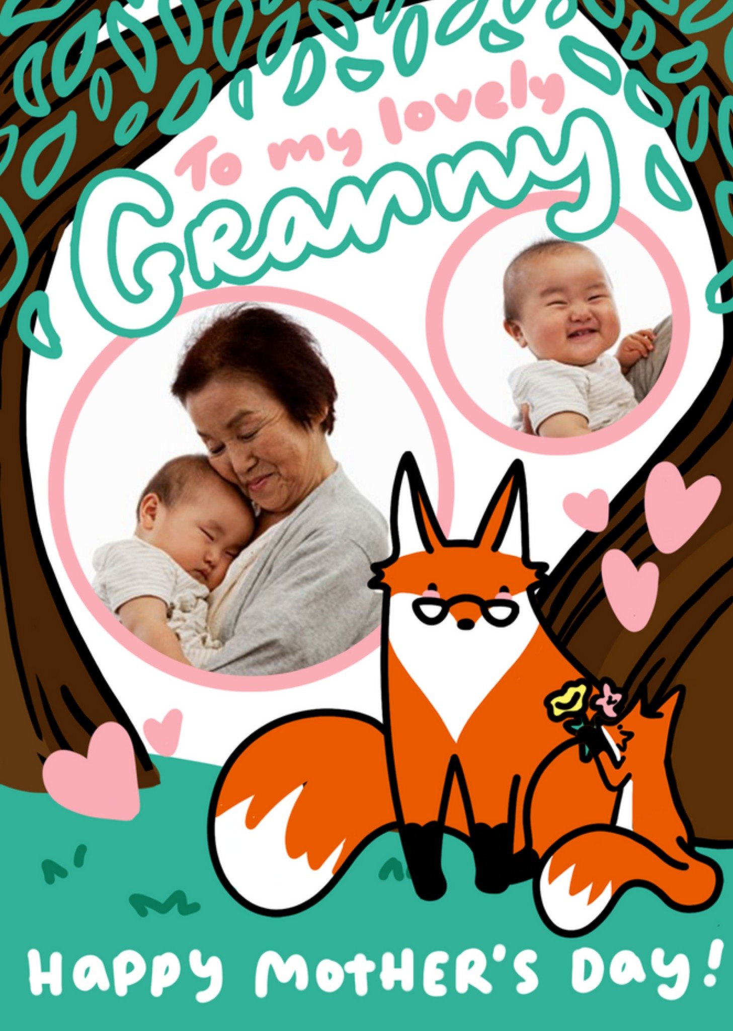 Cute Granny Fox And Fox Cub Woodland Scene To My Lovely Granny Photo Upload Mother's Day Card Ecard