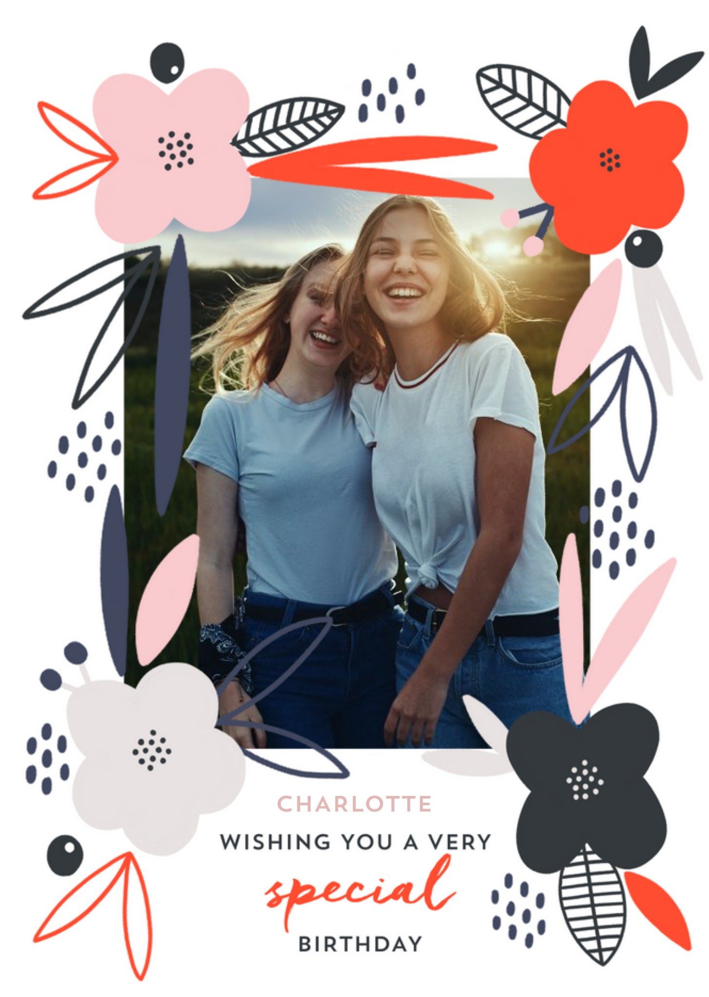 Moonpig Floral Special Birthday Photo Upload Card, Large