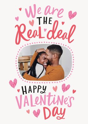 Red And Pink Typography With A Photo Frame And Hearts Photo Upload Valentine's Day Card