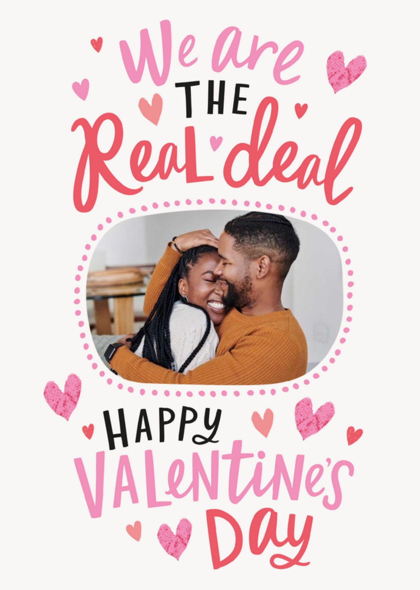 Red And Pink Typography With A Photo Frame And Hearts Photo Upload Valentine's Day Card