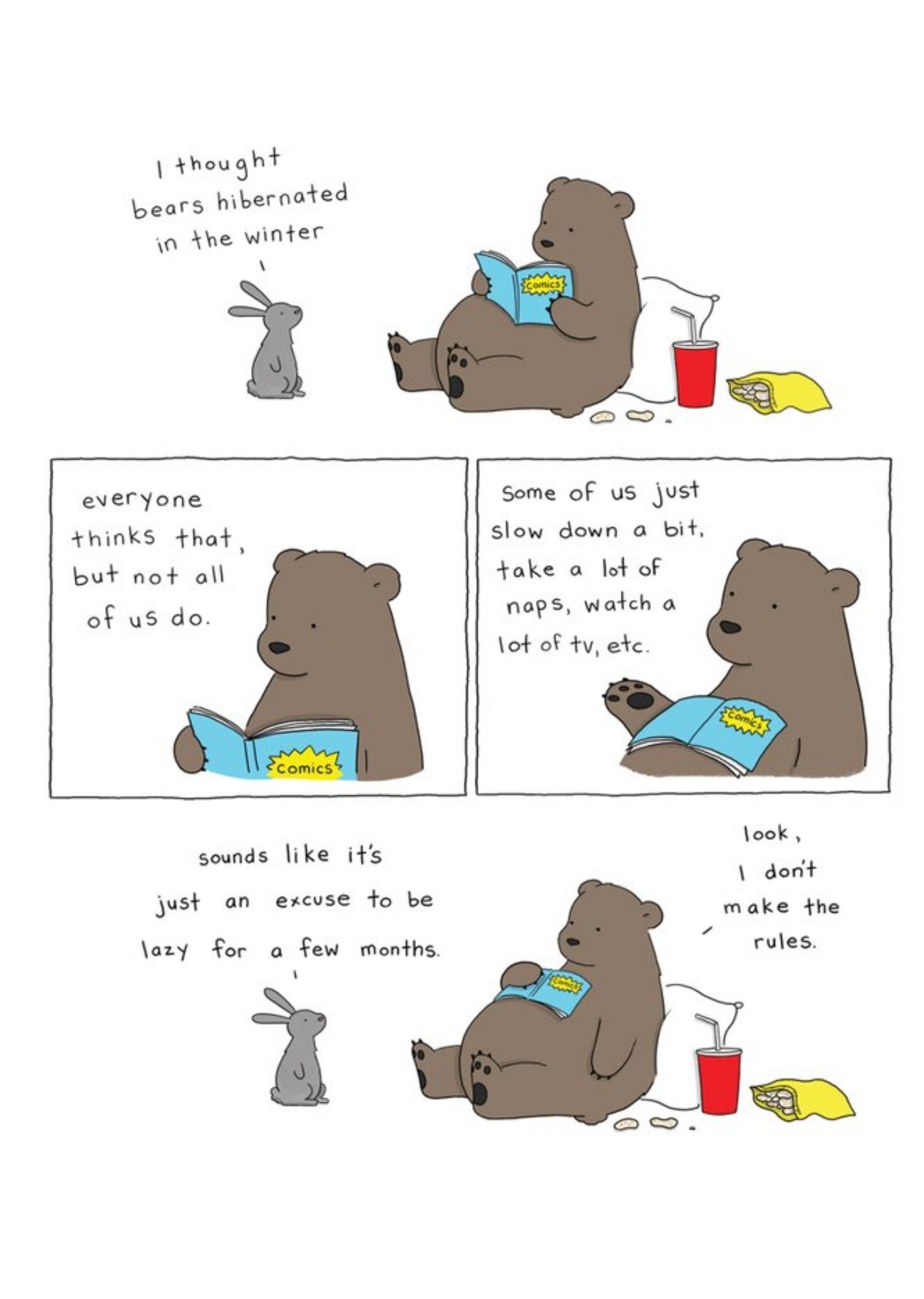 Modern Funny Illustration Hibernating Bear Card Ecard