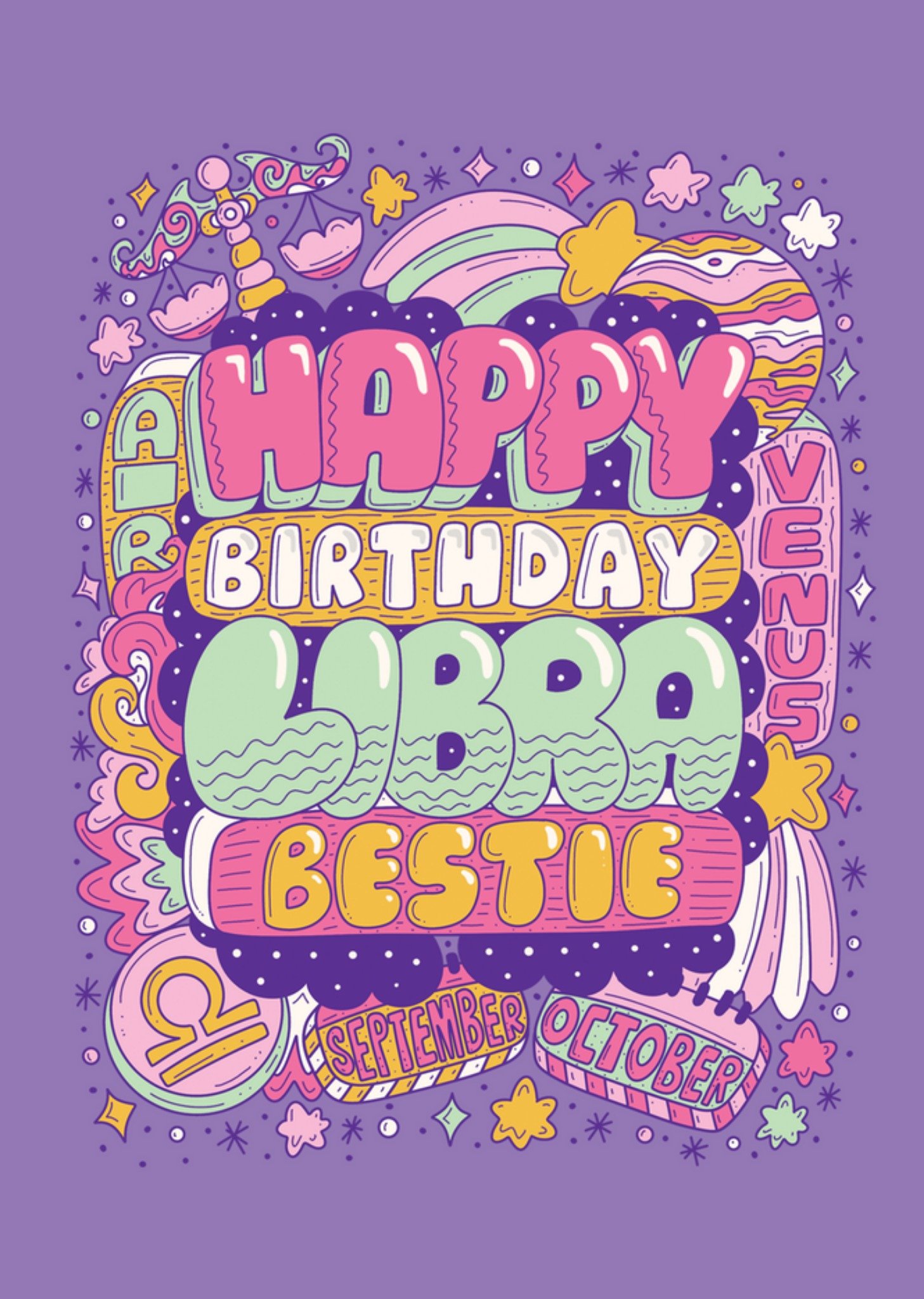Moonpig Happy Birthday Libra Bestie Card, Large