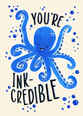 Fun Ink-Credible Illustrated Blue Octopus Birthday Greetings Card