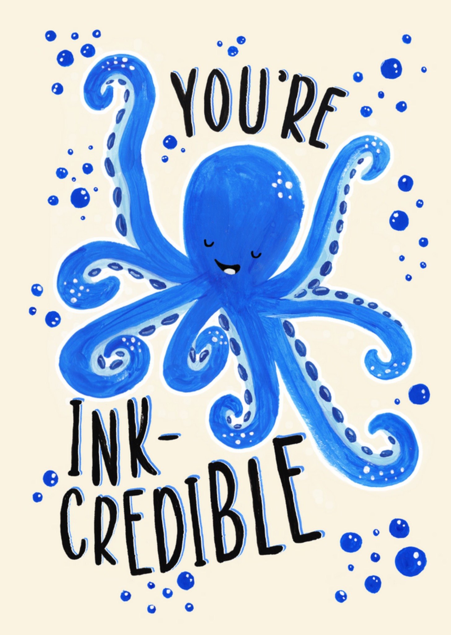 Moonpig Fun Ink-Credible Illustrated Blue Octopus Birthday Greetings Card, Large