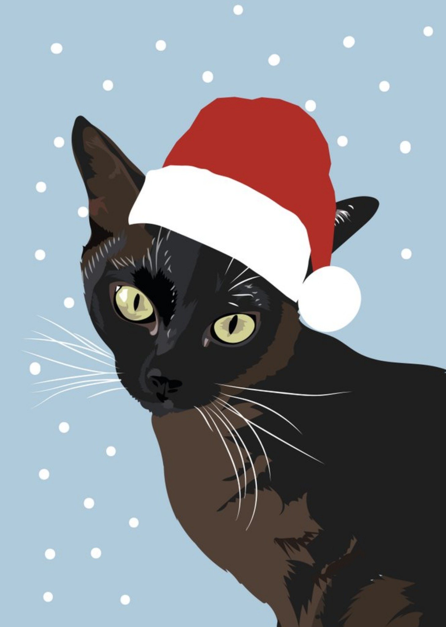 Cute Illustrated Cat In Santa Hat Christmas Card