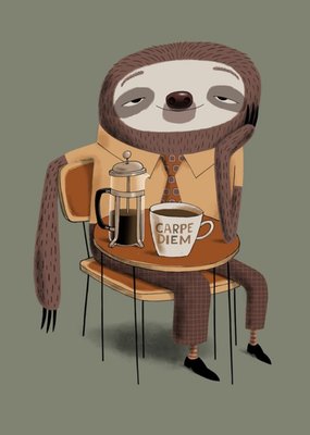 Modern Cute Illustration Relaxed Coffee Sloth Card