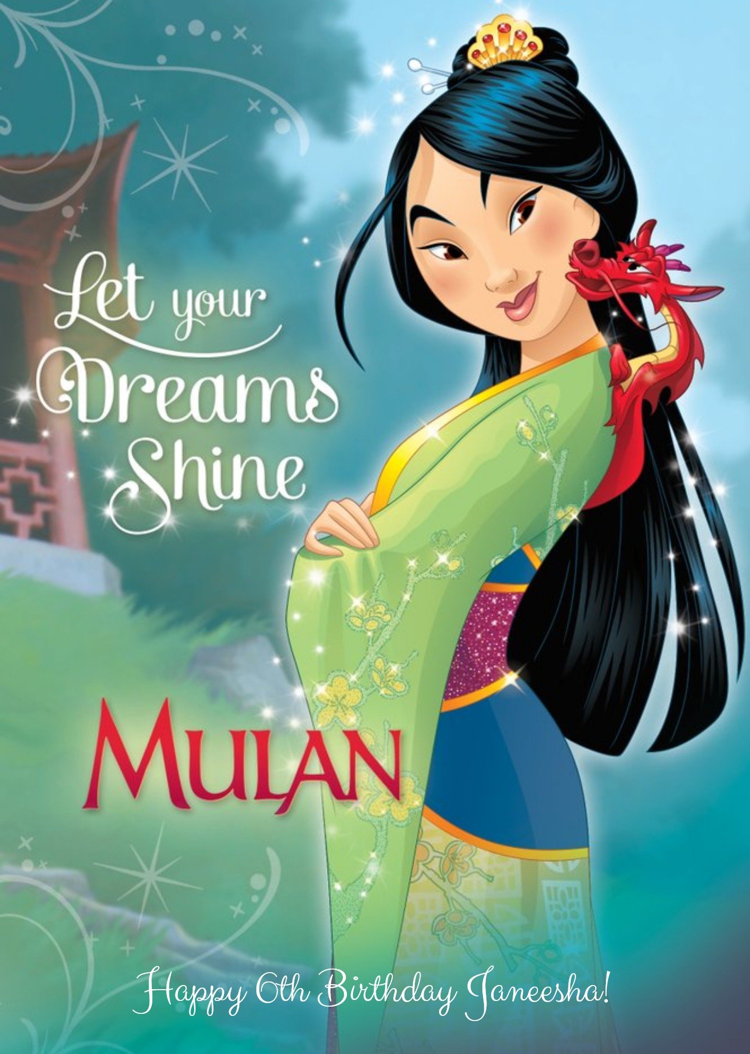 Disney Mulan Let Your Dreams Shine Happy 6th Birthday Card, Large