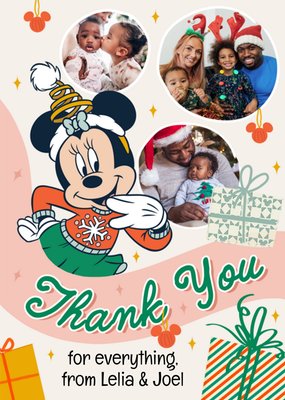 Retro Traditional Disney Minnie Mouse Photo Upload Christmas Thank You Card