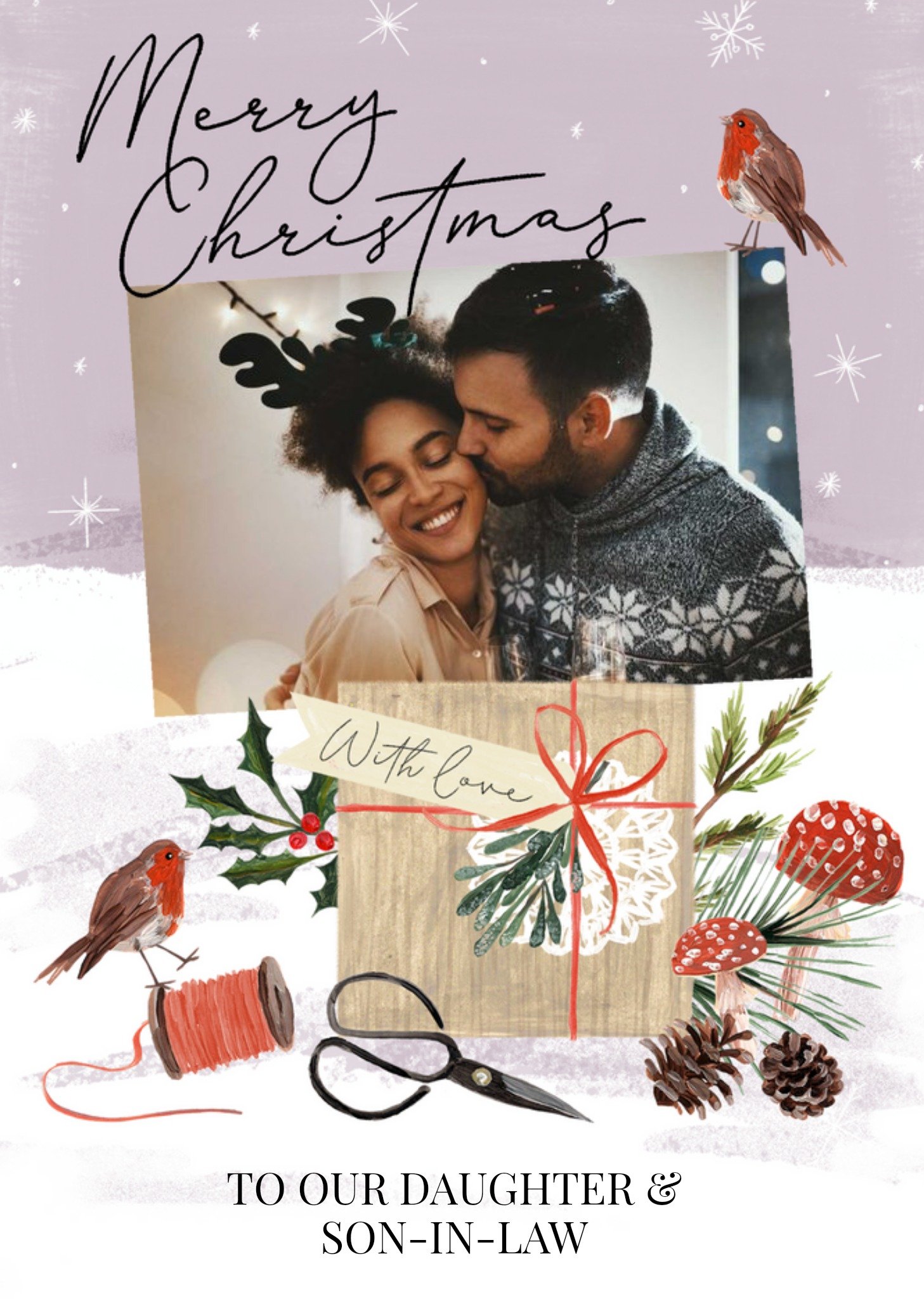 Adorable Illustration Of Two Robbins With A Present Photo Upload Christmas Card Ecard