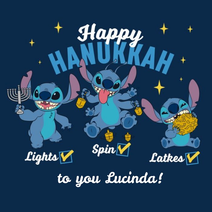 Disney Lilo And Stitch Lights Spin Latkes Happy Hanukkah Card