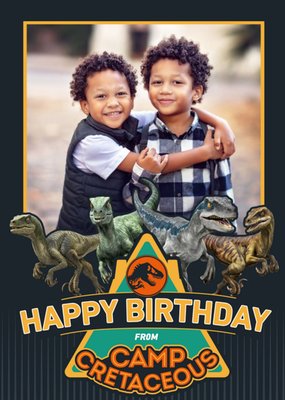Jurassic Camp Cretaceous Dinosaur Raptor Photo Upload Birthday Card