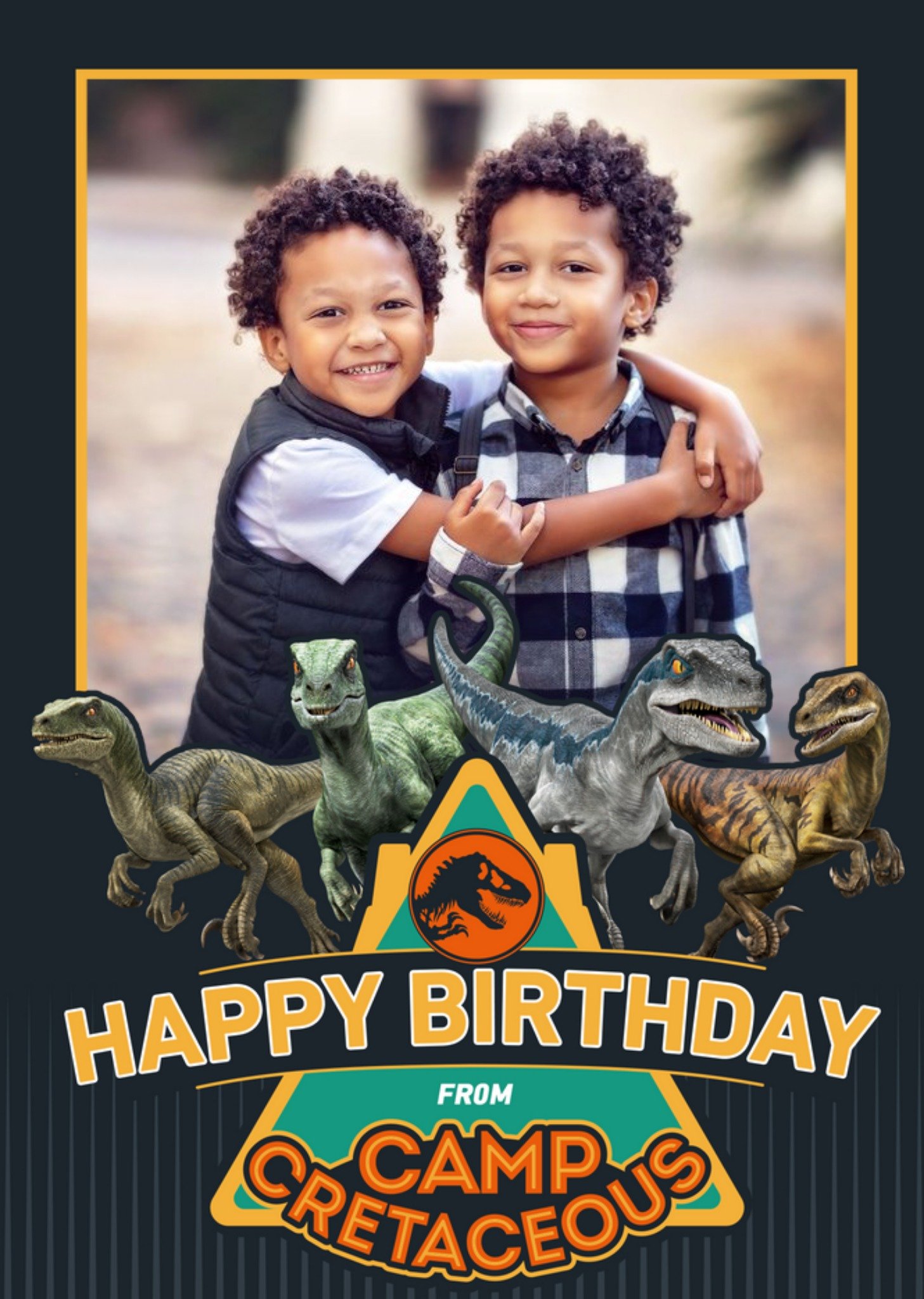 Jurassic World Jurassic Camp Cretaceous Dinosaur Raptor Photo Upload Birthday Card, Large