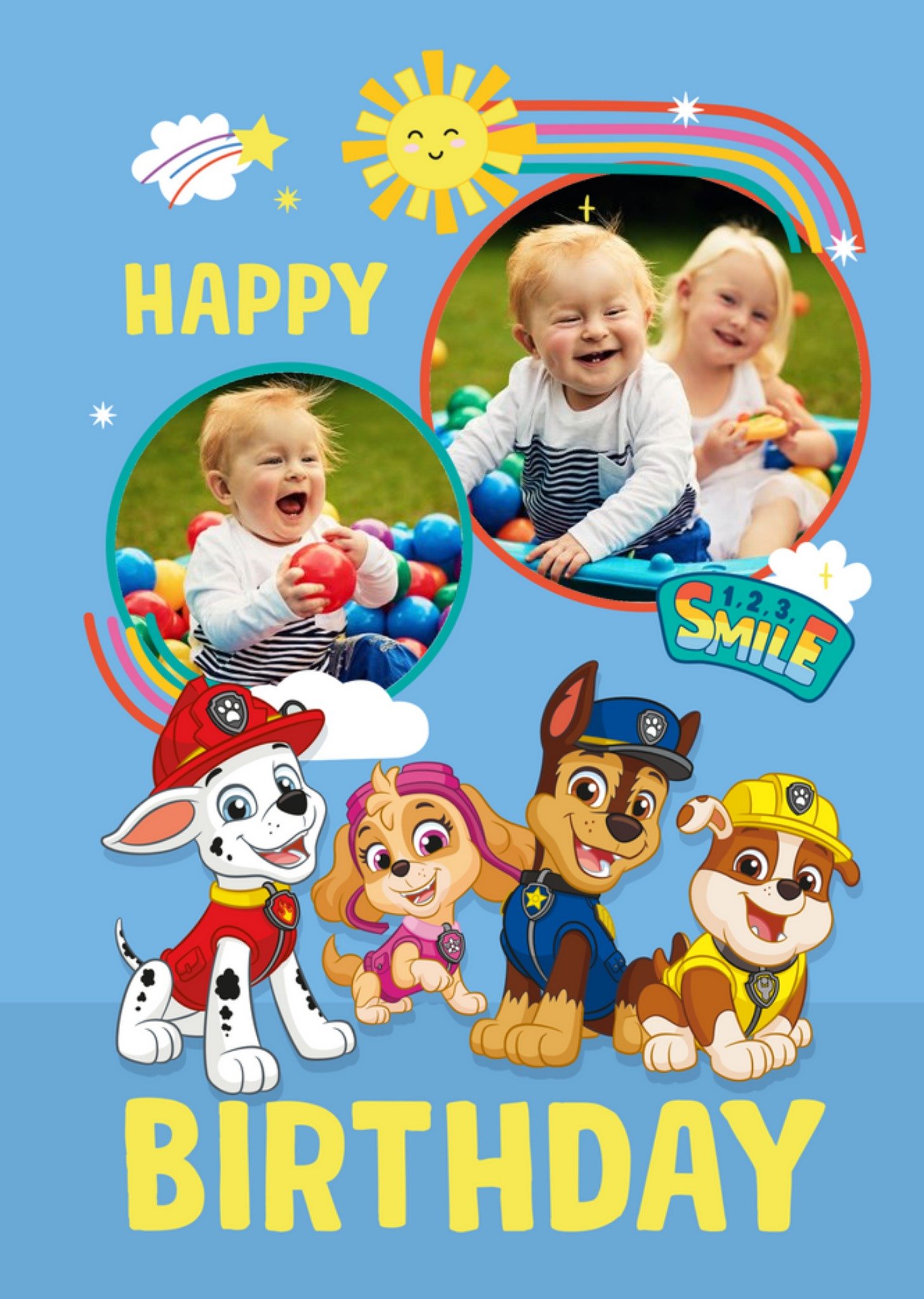 Paw Patrol Characters Photo Upload Birthday Card, Large