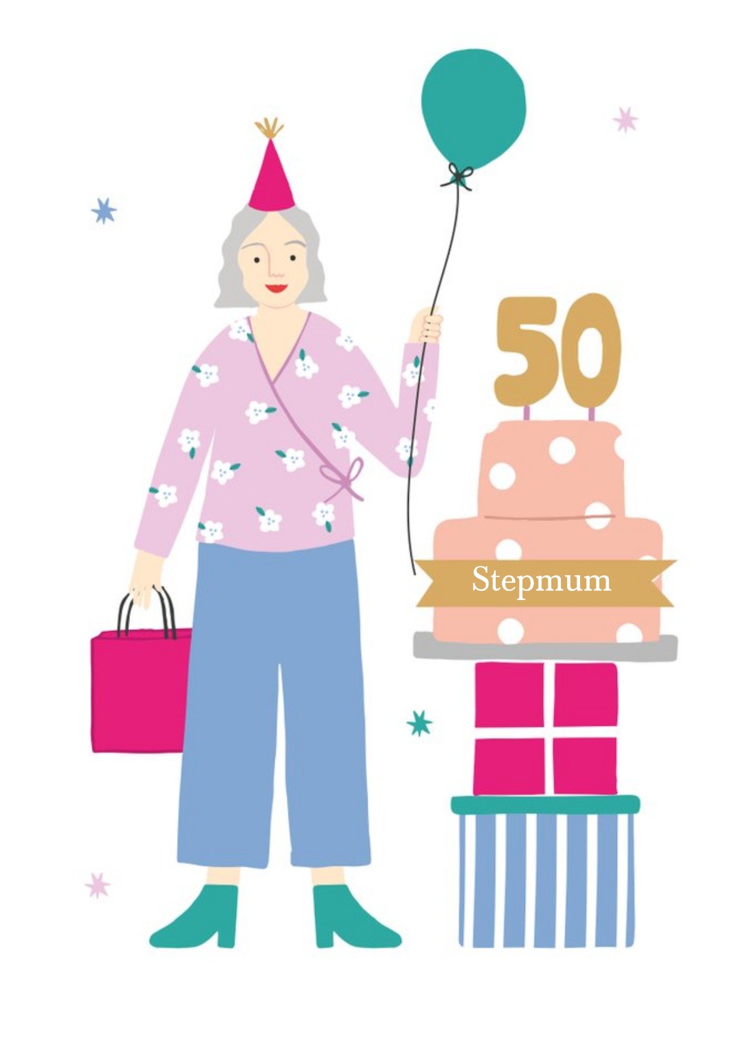 Moonpig Happy 50th Birthday Stepmum Card, Large