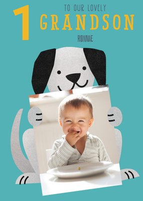 Cute Simple Illlustration Of A Dog To Our Lovely Grandson 1st Birthday Photo Upload Card