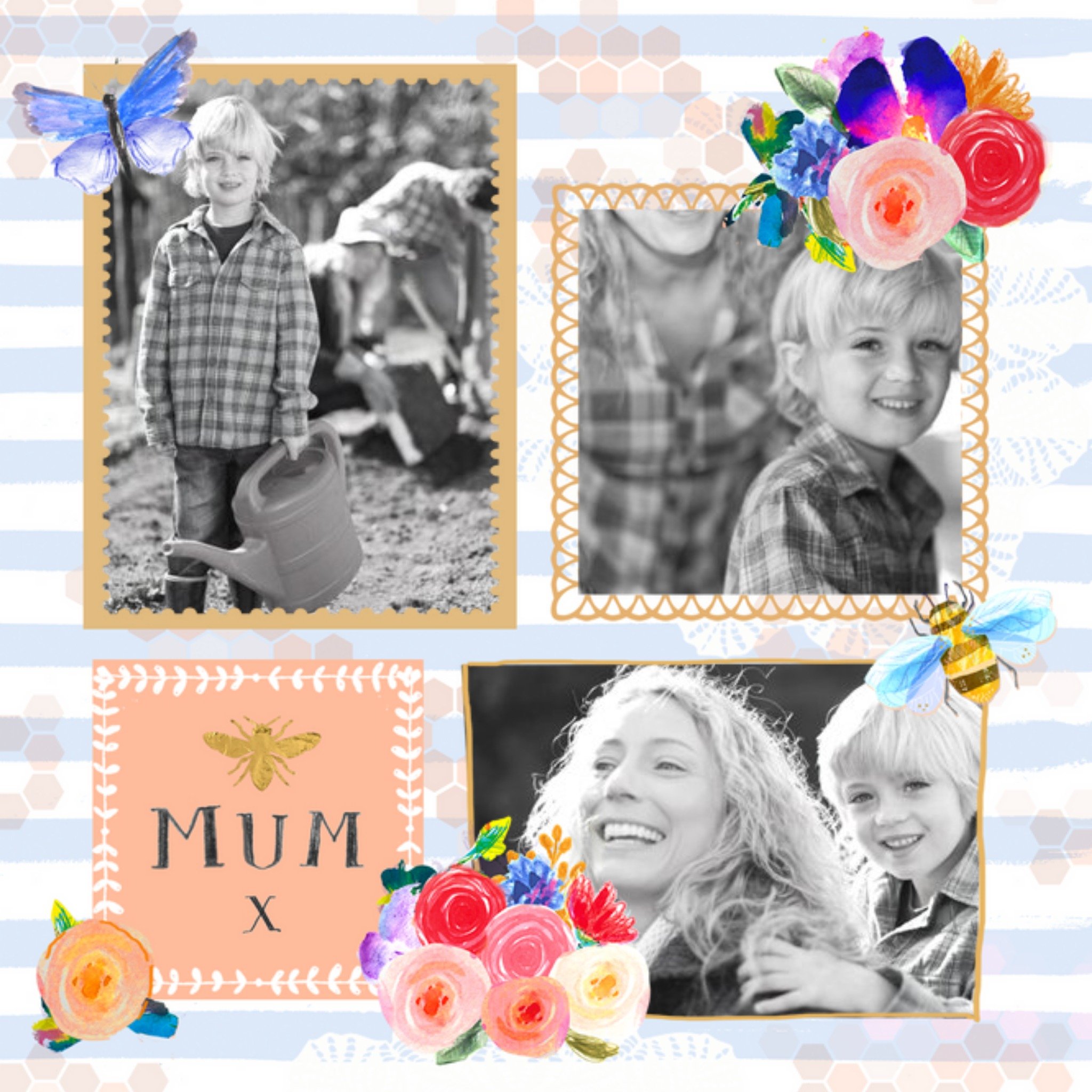 Mother's Day Card - Photo Upload - Floral, Square