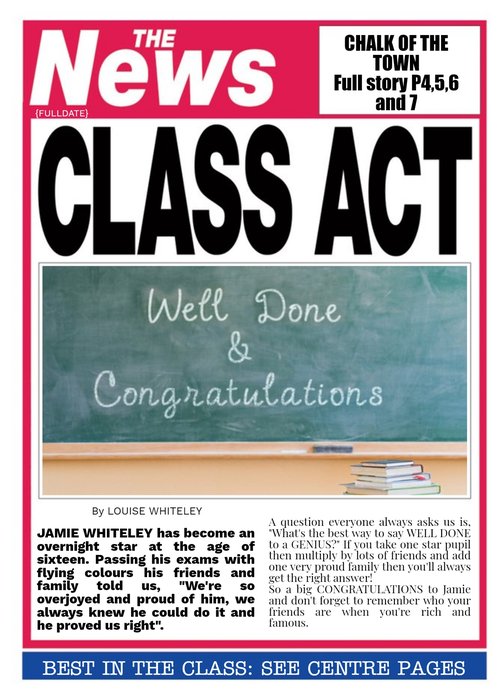 Class Act Newspaper Headline Personalised Congratulations Card