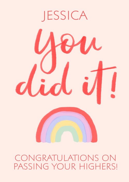 Handwritten Typography With A Rainbow You Did It Congratulations On Your Exams Card