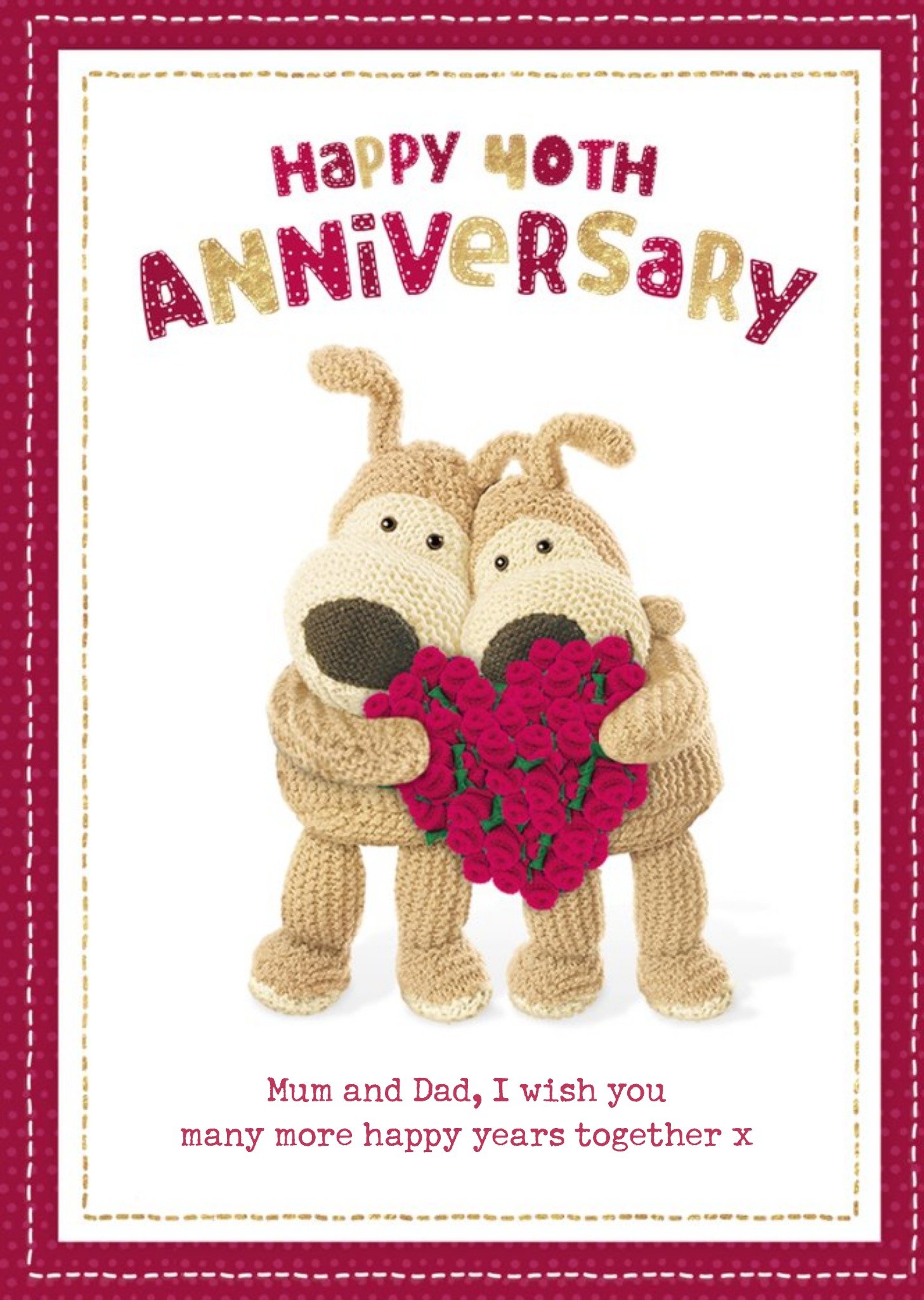 Boofle Cute Sentimental 40th Ruby Anniversary Card For Mum And Dad, Large