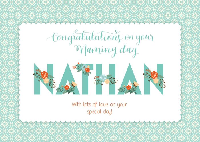 Floral Print Congratulations On Your Naming Day Personalised Card
