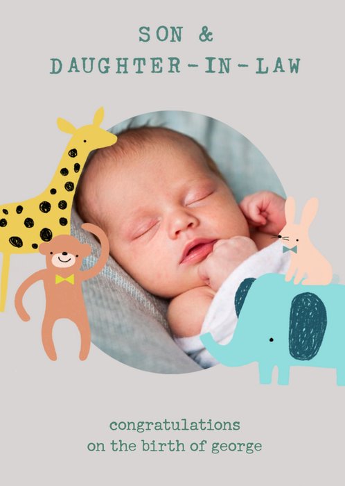Cute Illustrative Son & Daughter-in-Law New Baby Card