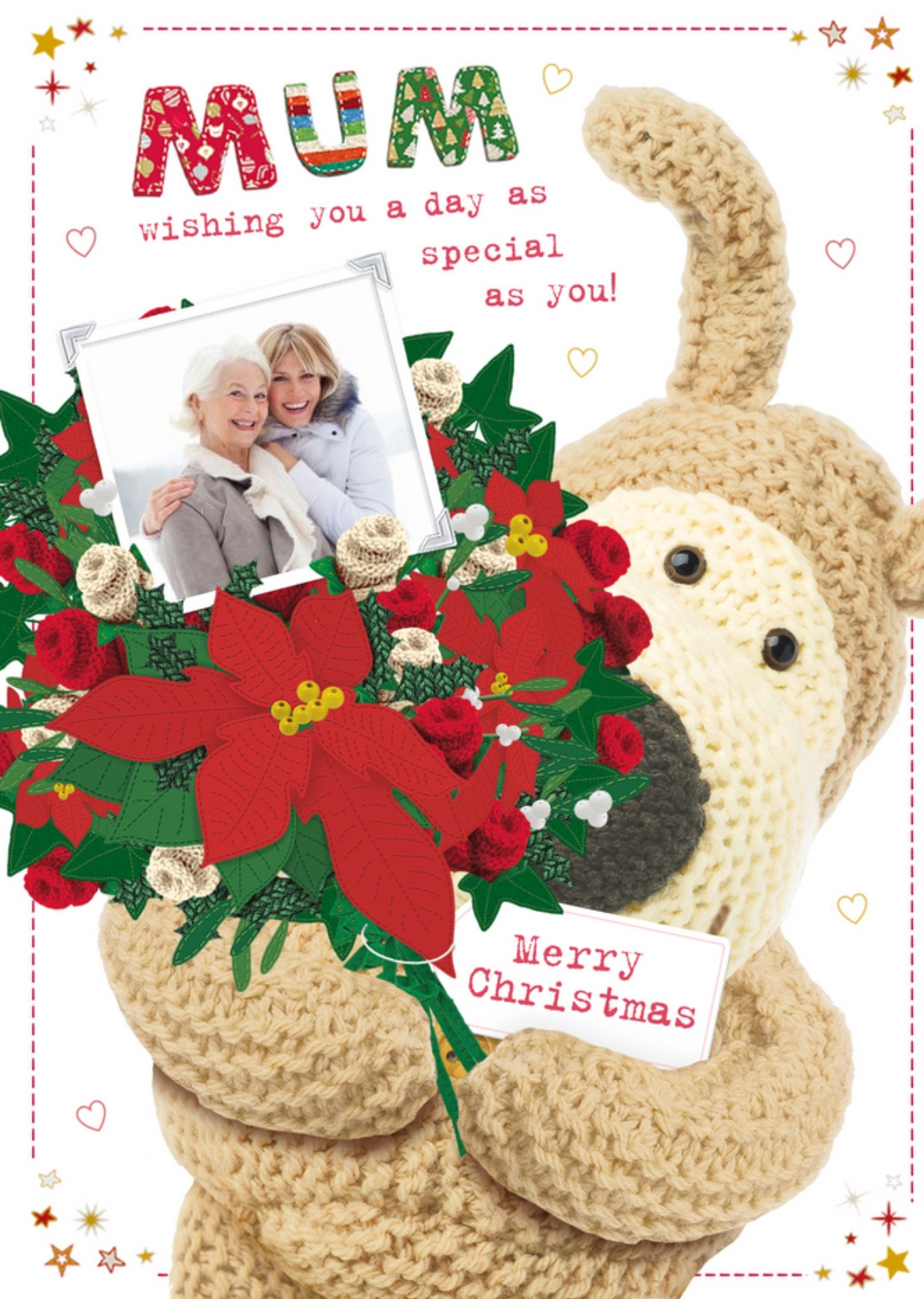Boofle Poinsettia Mum Christmas Photo Upload Card, Large